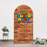 Aperturee - Aperturee Super Bricks Wall Cartoon Baby Shower Arch Backdrop